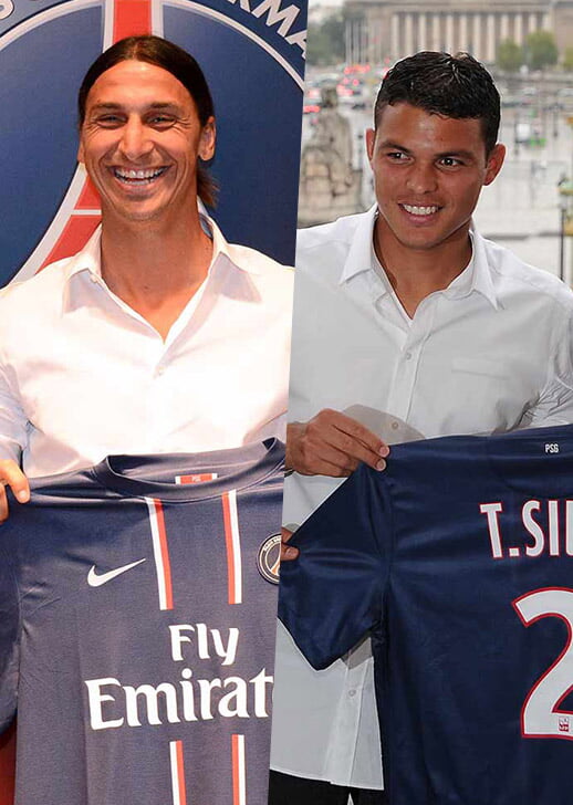 Ibrahimovic et Thiago Silva au moment de leur signature au PSG.