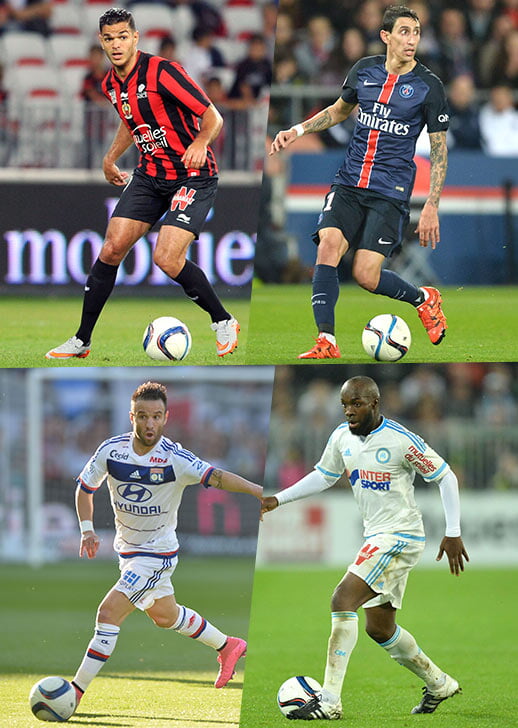 Ben Arfa (Nice), Di Maria (PSG), Valbuena (OL) et L. Diarra (OM).