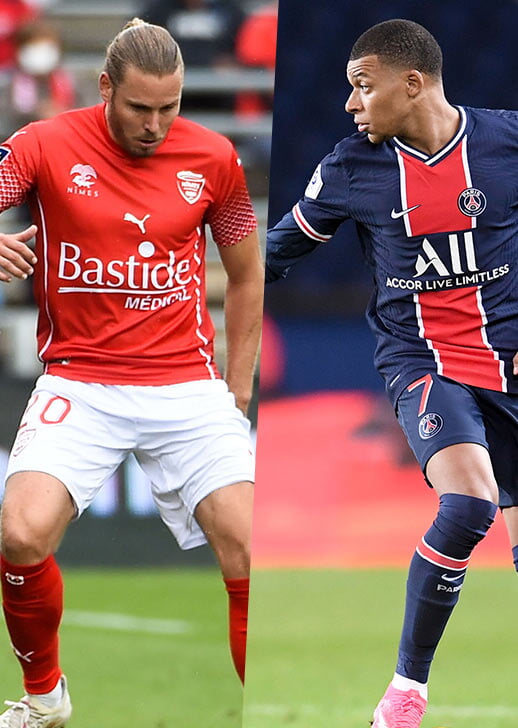 Renaud Ripart (Nîmes Olympique) et Kylian Mbappé (PSG).
