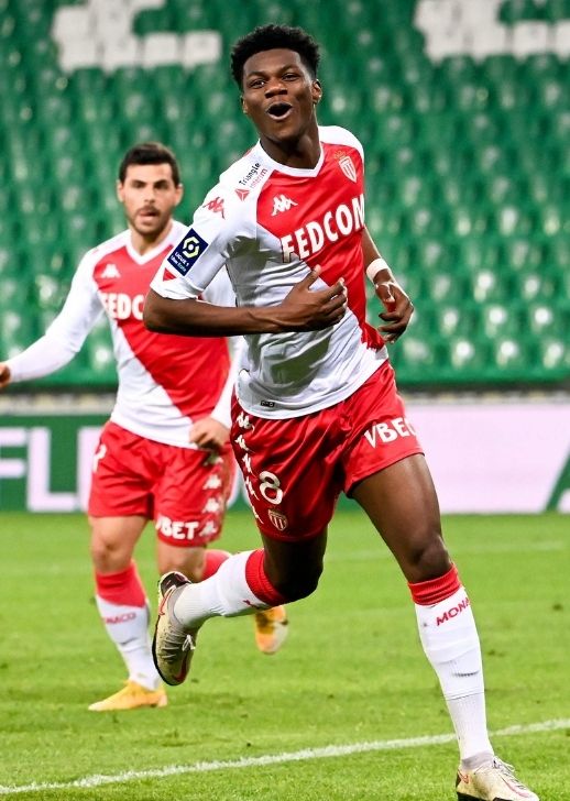 Aurélien Tchouaméni après son but avec Monaco à Saint-Etienne.
